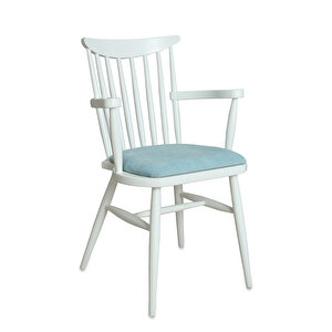 Teksas Kollu Beyaz - Mavi Ahşap Mutfak Sandalyesi
