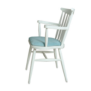 Teksas Kollu Beyaz - Mavi Ahşap Mutfak Sandalyesi