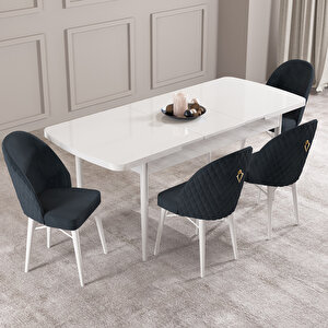 Calvin Beyaz 80x132 Mdf Açılabilir Mutfak Masası Takımı 4 Adet Sandalye Antrasit