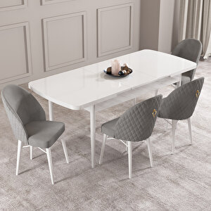 Calvin Beyaz 80x132 Mdf Açılabilir Mutfak Masası Takımı 4 Adet Sandalye Gri