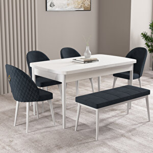 Milas Beyaz 80x132 Mdf Açılabilir Mutfak Masası Takımı 4 Sandalye, 1 Bench Antrasit