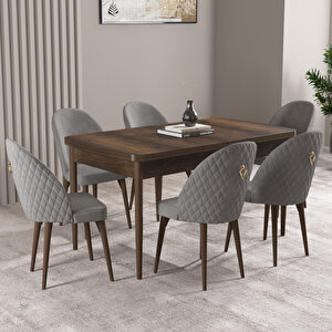 Milas Barok Desen 80x132 Mdf Açılabilir Mutfak Masası Takımı 6 Adet Sandalye