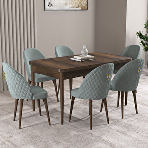 Milas Barok Desen 80x132 Mdf Açılabilir Mutfak Masası Takımı 6 Adet Sandalye Su Yeşili