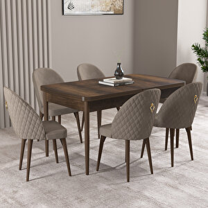 Milas Barok Desen 80x132 Mdf Açılabilir Mutfak Masası Takımı 6 Adet Sandalye Cappucino