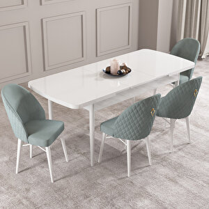 Calvin Beyaz 80x132 Mdf Açılabilir Mutfak Masası Takımı 4 Adet Sandalye Su Yeşili