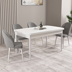 Milas Beyaz 80x132 Mdf Açılabilir Mutfak Masası Takımı 4 Adet Sandalye Gri