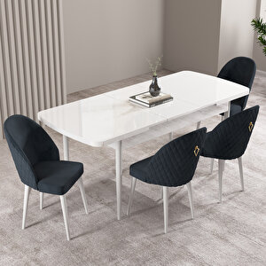Milas Beyaz 80x132 Mdf Açılabilir Mutfak Masası Takımı 4 Adet Sandalye Antrasit