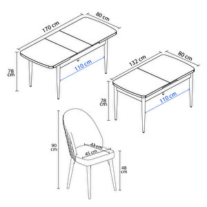 Milas Meşe Desen 80x132 Mdf Açılabilir Mutfak Masası Takımı 6 Adet Sandalye Su Yeşili
