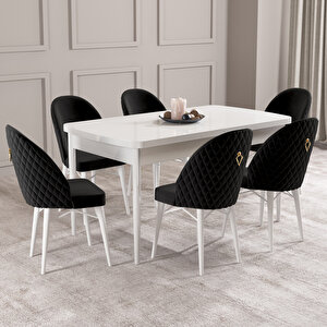 Calvin Beyaz 80x132 Mdf Açılabilir Mutfak Masası Takımı 6 Adet Sandalye Siyah