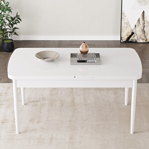 Milas Beyaz 80x132 Mdf Açılabilir Mutfak Masası Takımı 6 Adet Sandalye Cappucino