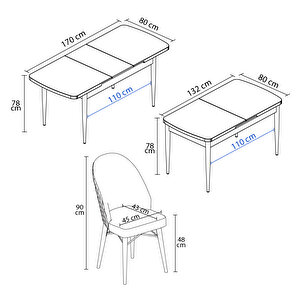 Calvin Beyaz Mermer Desen 80x132 Mdf Açılabilir Mutfak Masası Takımı 6 Adet Sandalye