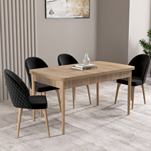 Milas Meşe Desen 80x132 Mdf Açılabilir Mutfak Masası Takımı 4 Adet Sandalye Siyah