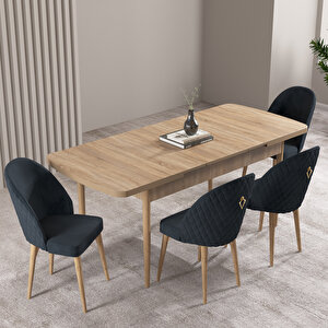 Milas Meşe Desen 80x132 Mdf Açılabilir Mutfak Masası Takımı 4 Adet Sandalye Antrasit