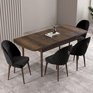 Milas Barok Desen 80x132 Mdf Açılabilir Mutfak Masası Takımı 4 Adet Sandalye Siyah