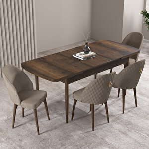 Milas Barok Desen 80x132 Mdf Açılabilir Mutfak Masası Takımı 4 Adet Sandalye Cappucino