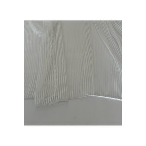 1x2 Pileli Ekru Renk Modern Düz Çizgili Keten Tül Perde 450x240 cm