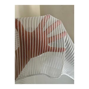1x2 Pileli Ekru Renk Modern Düz Çizgili Keten Tül Perde 300x220 cm