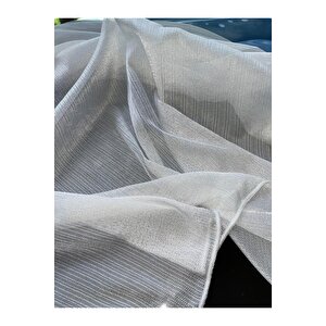 1x3 Sık Pileli Ekru Renk Modern Ince Çizgili Dokuma Tül Perde 100x220 cm