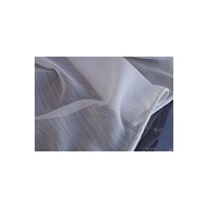 1x3 Sık Pileli Ekru Renk Keten Bambu Desenli Dokuma Tül Perde 350x250 cm