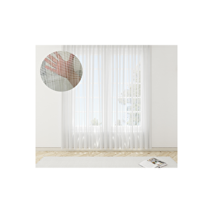 1x3 Sık Pileli Ekru Renk Tarak Rapor Desenli Dokuma Tül Perde 300x250 cm
