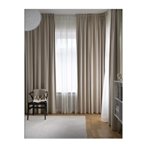 1x2 Pileli Ekru Renk Gümüş Motifli 1.sınıf Dokuma Tül Perde 300x240 cm