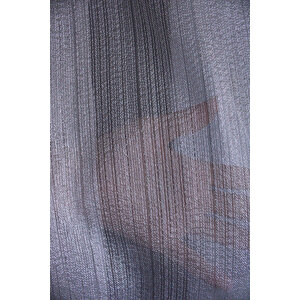 1x2 Pileli Gümüş Renk Modern Ince Çizgili Dokuma Tül Perde 100x270 cm