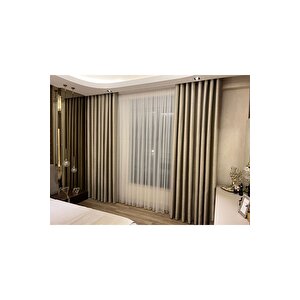 1x3 Sık Pileli Ekru Renk Gümüş Motifli Dokuma Tül Perde 300x270 cm