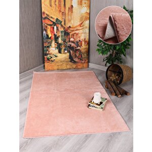 Dekoratif Puffy Peluş Yumuşak Kaymaz Taban Kesme Halı Yolluk Pembe 40x60 cm