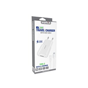 2.1a Usb-a Girişli Type-c Şarj Aleti Seti Beyaz S-21