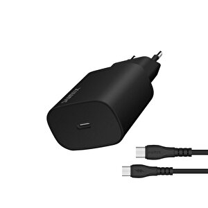 25w Usb-c Girişli Süper Hızlı Şarj Aleti Type-c / Type-c Set Siyah S-40