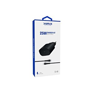 25w Usb-c Girişli Süper Hızlı Şarj Aleti Type-c / Type-c Set Siyah S-40