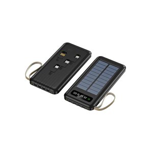 12000 Mah Güneş Enerjili Dahili Kablolu Led Göstergeli Powerbank Siyah Pb-43