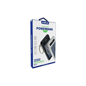 Sunix 12000 Mah Güneş Enerjili Dahili Kablolu Led Göstergeli Powerbank Siyah Pb-43