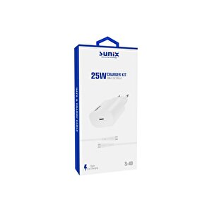25w Usb-c Girişli Süper Hızlı Şarj Aleti Type-c / Type-c Set Beyaz S-40