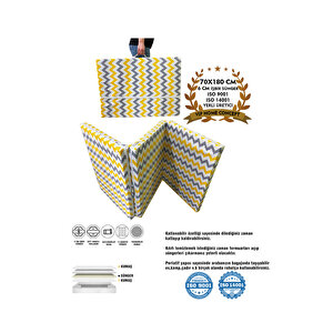 Katlanır Yer Yatağı Ve Tek Kişilik Sünger Katlanır Minder Yatak 70x180 Cm 6 Cm-sari Gri̇ Zi̇kzak