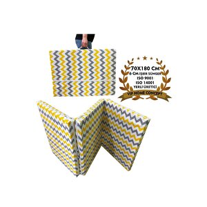 Katlanır Yer Yatağı Ve Tek Kişilik Sünger Katlanır Minder Yatak 70x180 Cm 6 Cm-sari Gri̇ Zi̇kzak