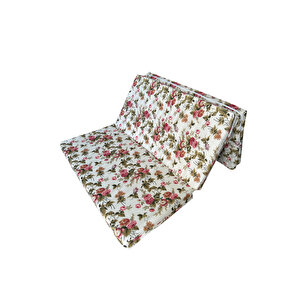 Çift Kişilik Sünger Yatak Katlanır Minder Yatak 120x195x8 Cm-i̇ngi̇li̇z Gülü-katlanır Yer Yatağı