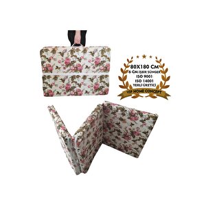 Katlanır Yatak Yer Yatağı Sünger Yatak Taşınabilen Tek Kişilik 80x180 Ingiliz Gülü-6 Cm