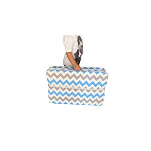 Bebek Yatağı Oyun Parkı Çocuk Yatağı Katlanabilir Sünger Yatak 60x120-4 Cm (mavi-gri Zikzak)