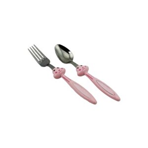 Çocuk Çatak Kasık Seti Pembe 2'li Bebek Mama Seti Figürlü Çelik Çatal Kaşık