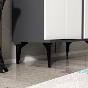 Ceneviz 3 Kapaklı 6 Raflı Ayakkabılık Çok Amaçlı Dolap Antrasit - Beyaz