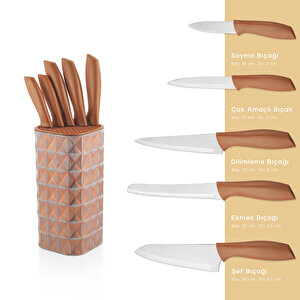Quick Chef Standlı Bıçak Seti 6 Parça Rosegold