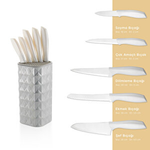 Quick Chef Standlı Bıçak Seti 6 Parça Beyaz