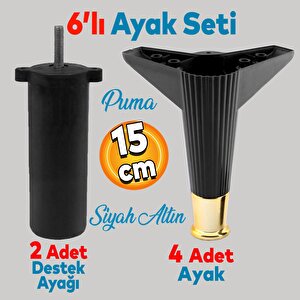 Elista 6'lı Set Mobilya TV Ünitesi Yükseltici M8 Civatalı Destek Ayağı Ayakları 15 Cm Siyah Altın