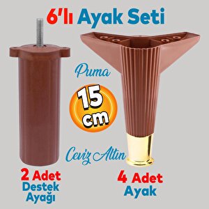 Elista 6'lı Set Mobilya TV Ünitesi Yükseltici M8 Civatalı Destek Ayağı Ayakları 15 Cm Ceviz Altın