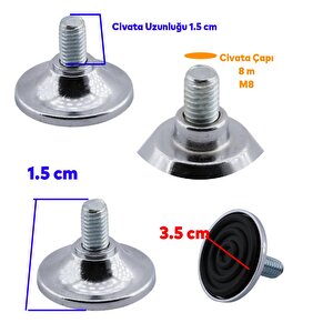 Beyaz Eşya Raf Reyon Mobilya Bingo Rotil Ayak M8 Civatalı 8 Mm Metal Profil Ayağı 1.5 Cm (4 Adet)
