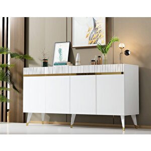 Apollon Konsol  Tv Sehpası Çok Amaçlı Dolap Beyaz - Altın