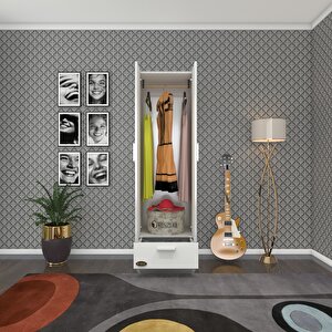 Gardırop 2 Kapaklı Kapılı Çekmeceli Şebboy 168*50*42 Byz Ayaklı Gardolap Dolap Beyaz