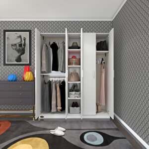 Gardırop 5 Kapaklı Kapılı 150 Lilyum Byz Gardolap Dolap Beyaz