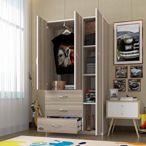 Gardırop 3 Kapılı 3 Çekmeceli Civanperçemi 180*120*52 Crd Xlarge Kapaklı Gardolap Dolap Cordoba
